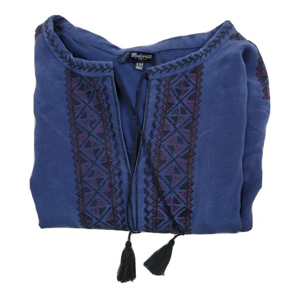 Madewell Womens XXS Dress Silk Embroidered Prologue Tunic 100% Silk-Missing Belt - Picture 8 of 8